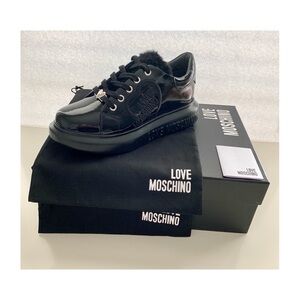 Love Moschino Women’s Sneakers Faux-Fur Black Sz 6